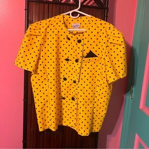 Good Times Vintage Yellow Polka Dot Button-Up Blouse